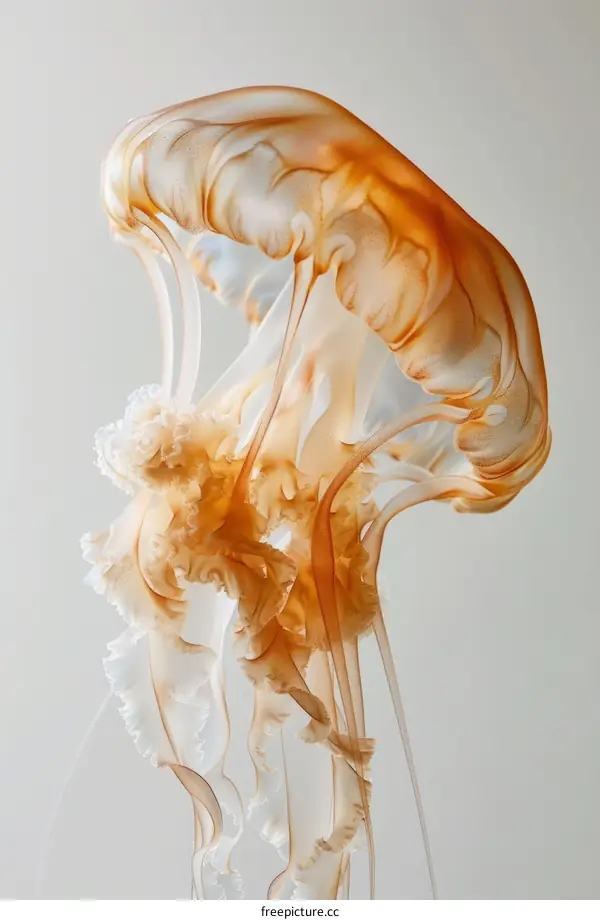 An orange jellyfish with long, flowing tentacles