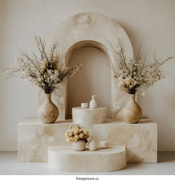 Aesthetic Minimalist Arch Decor With Dried Flowers and Vases