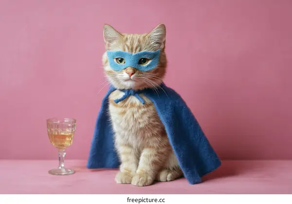 Superhero Cat with Cape and Mask