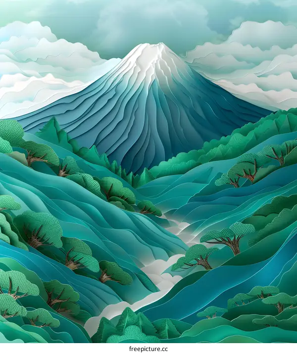 Blue and green mountain illustration