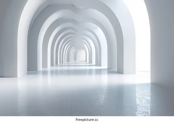 Futuristic tunnel with bright light at the end