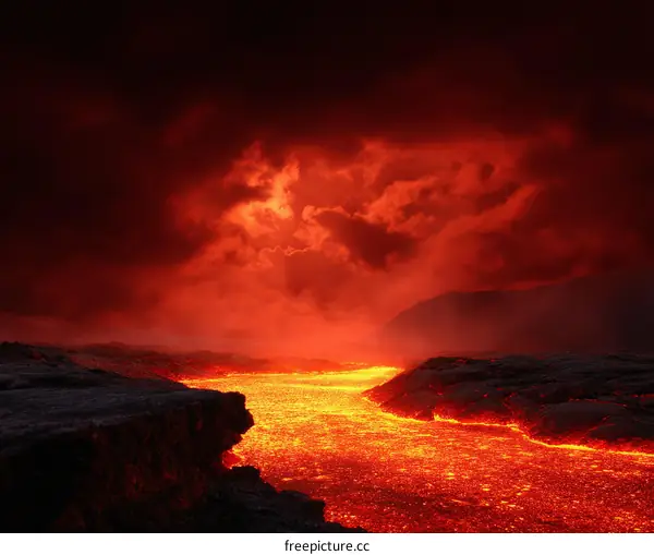 Lava Flow in a Dramatic Volcanic Landscape
