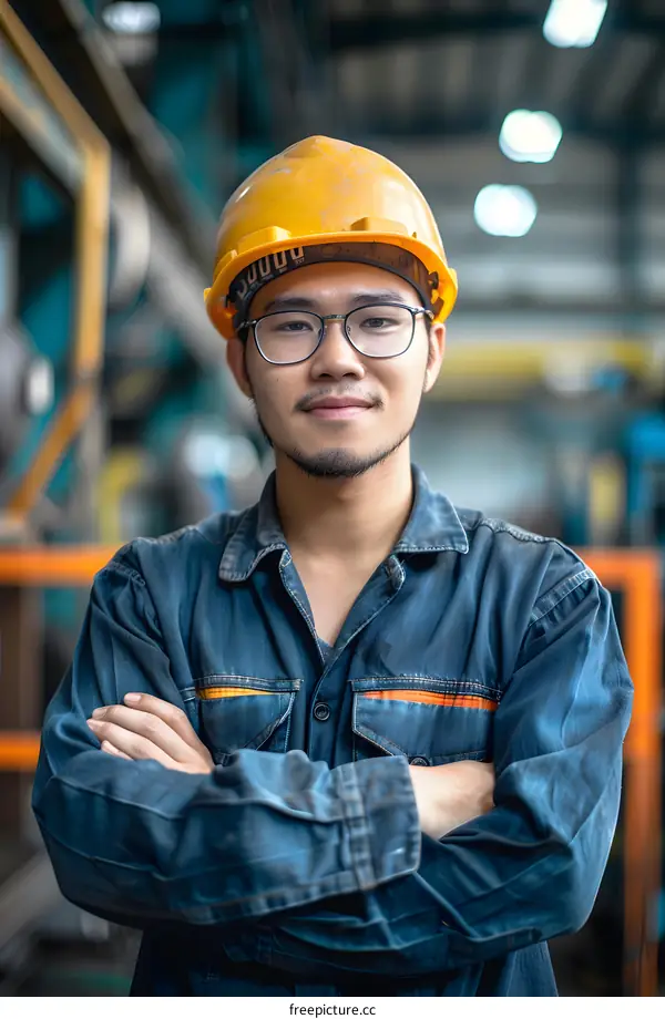 Confident Asian engineer in hard hat