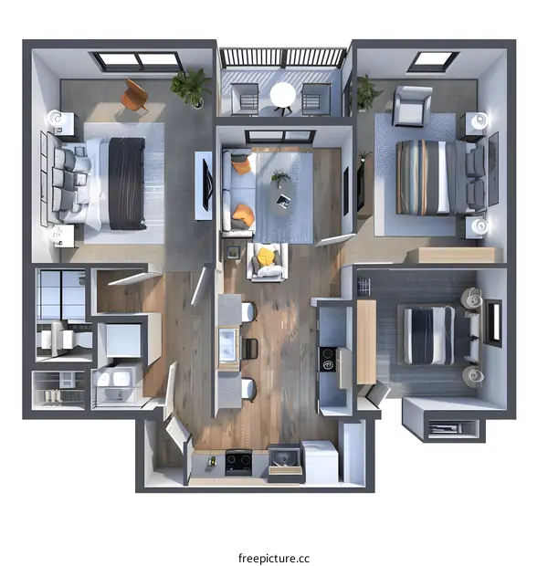 Two Bedroom Apartment Floor Plan with Balcony