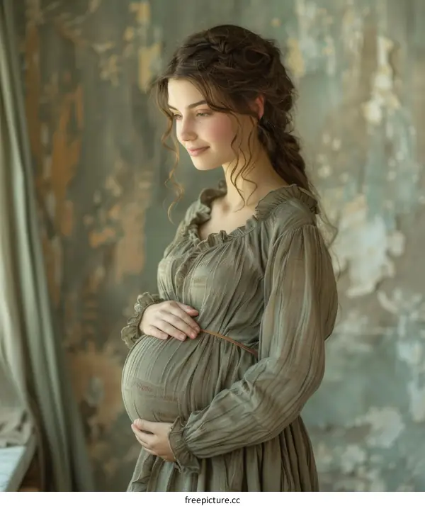 Pregnant Woman in Vintage-Inspired Dress