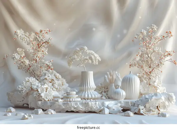 White Aesthetic Still Life with Floral Arrangement