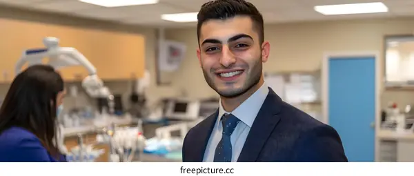 Smiling Male Dentist in Medical Office