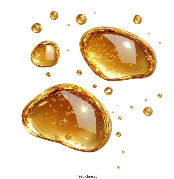 [Transparent Background PNG]Golden Liquid Droplets on White Background