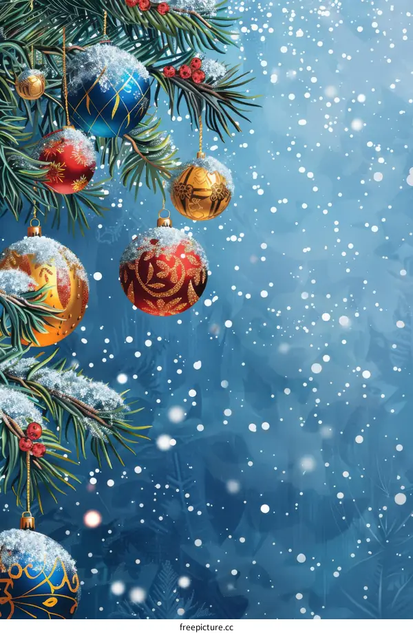 Christmas Tree Adorned with Ornaments and Snow