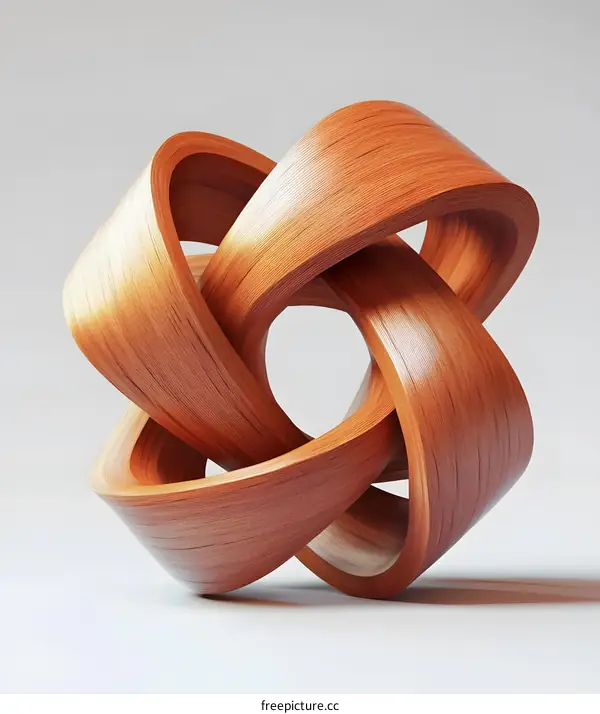 Abstract Wooden Sculpture with Interlocking Rings