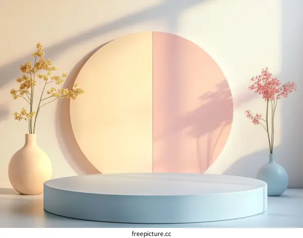 Pastel Colored Display Podium with Floral Arrangements