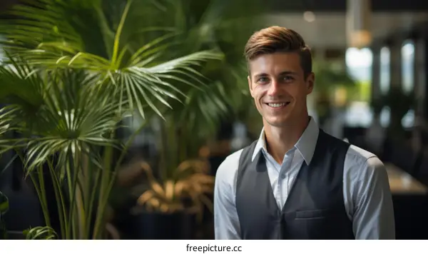 Portrait of a young man in a vest smiling