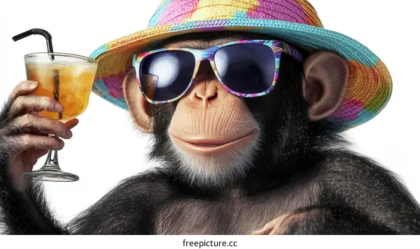 Chimpanzee with Cocktail and Sunglasses