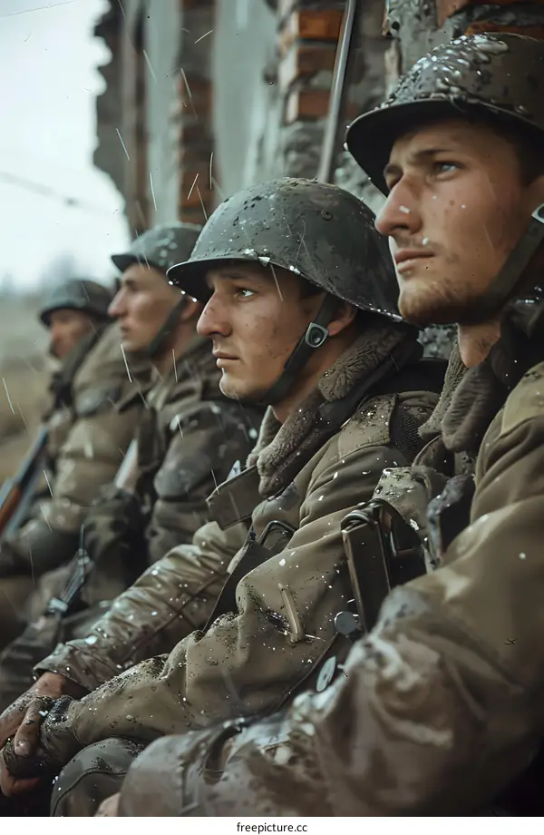 A group of soldiers in military uniform during World War II