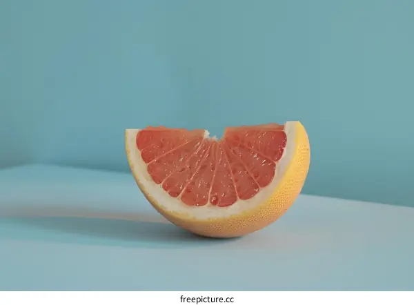 A Slice of Grapefruit on a Blue Background