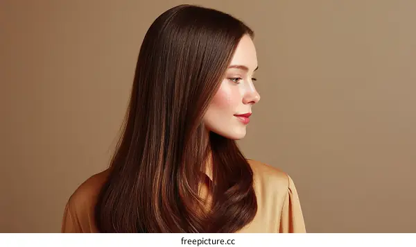 Side Profile Portrait of a Woman with Long Brown Hair