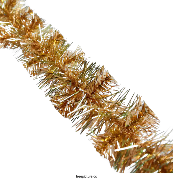 [Transparent Background PNG]Gold Christmas Tinsel Garland on White Background