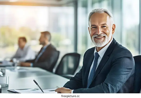 Smiling Businessman Sitting at a Conference Table
