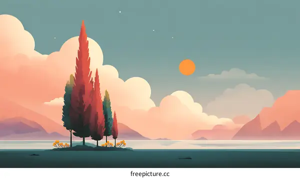 Colorful Autumnal Landscape Illustration