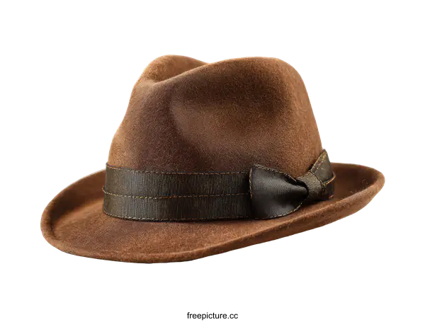 [Transparent Background PNG]Brown Fedora Hat with Ribbon Bow
