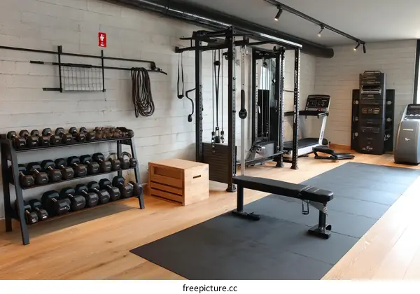 Modern Home Gym with Weights and Equipment