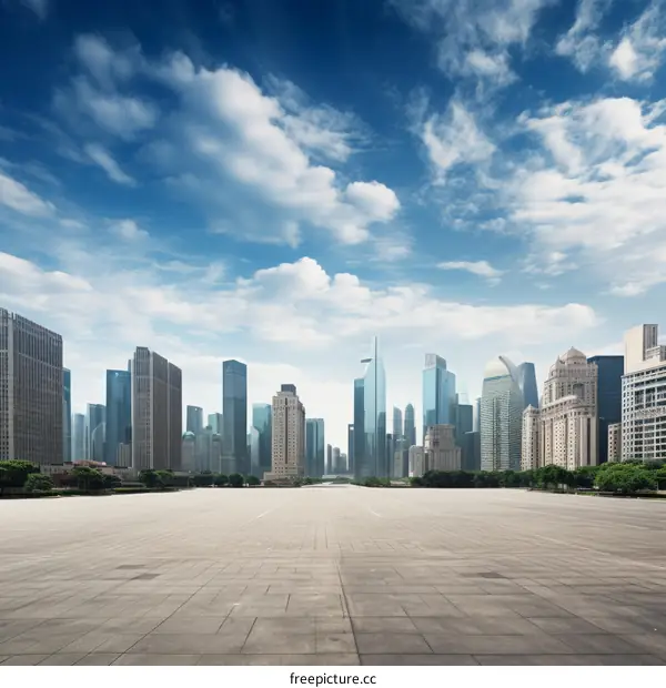 City square with modern buildings in the background