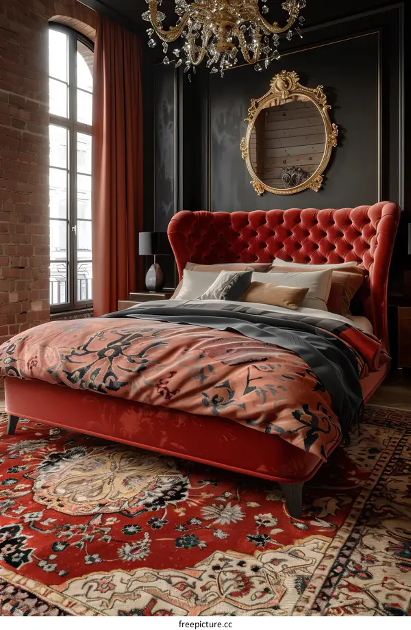 Luxury Red Velvet Bedroom Interior Design