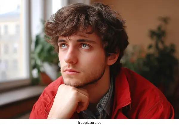 Thoughtful Young Caucasian Man Contemplation