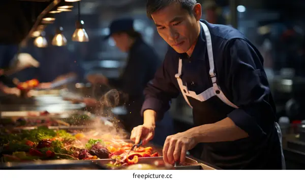 Stir-frying in a hot Chinese wok