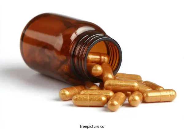 Golden Capsules in a Brown Bottle