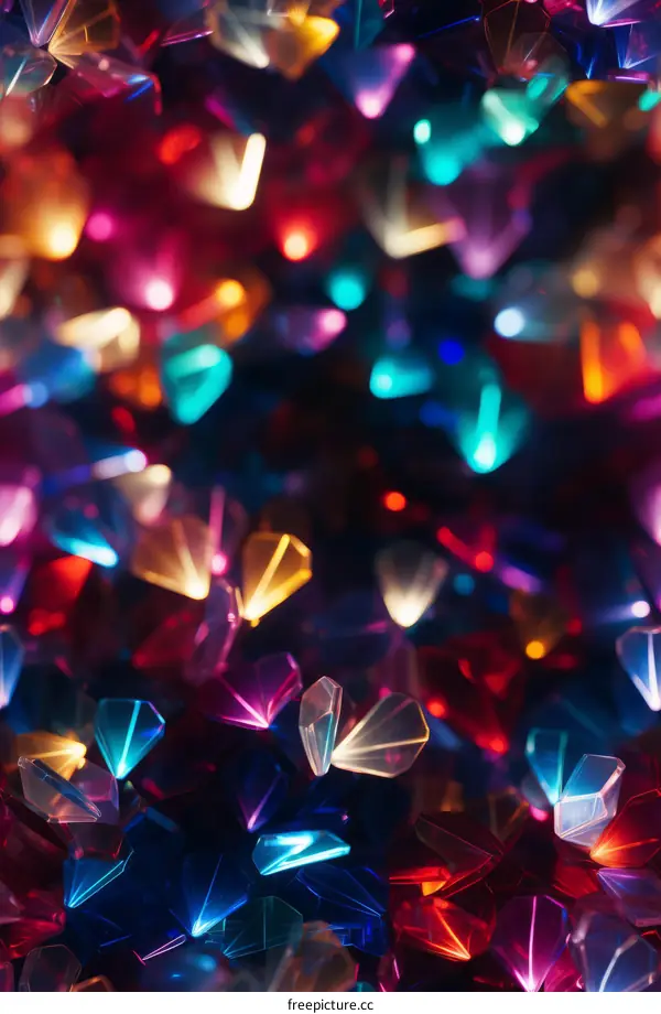 Colorful 3D rendering of scattered diamond-like gemstones