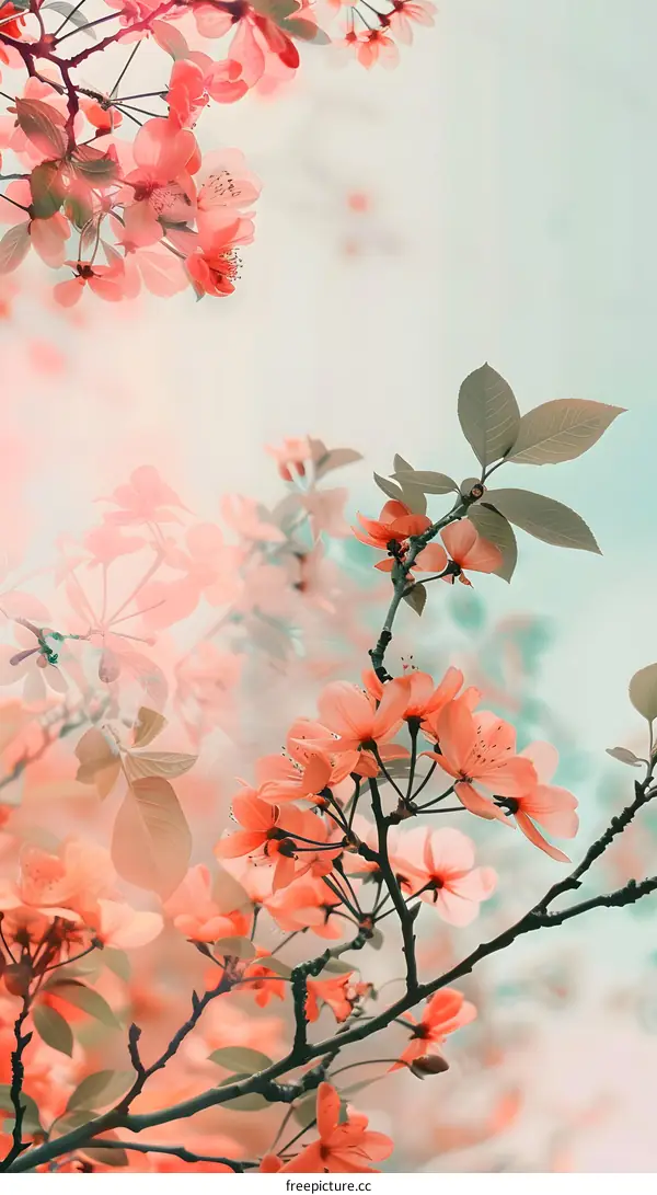 Peach Blossom Branch with Soft Light Background