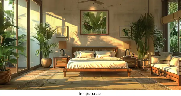 Tropical Bedroom Interior Design Illustration