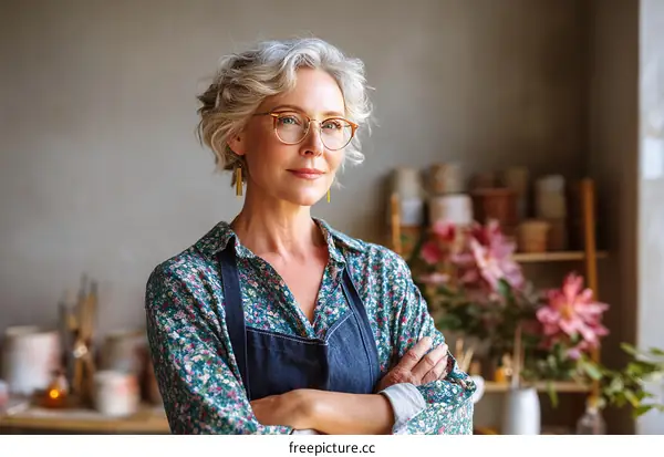 Confident Mature Craftswoman in a Workshop