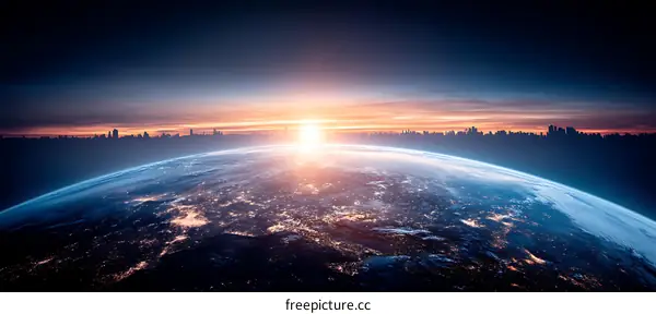 Sunrise over Earth from Space