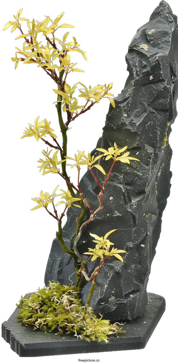 [Transparent Background PNG]Miniature Bonsai Tree with Rock and Moss