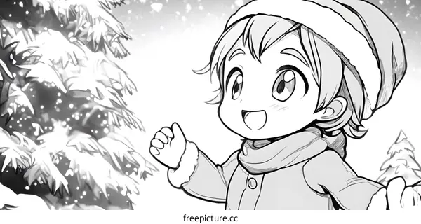 Happy Little Girl in Winter Wonderland Illustration