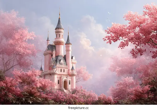 Pink Castle in a Springtime Dreamland
