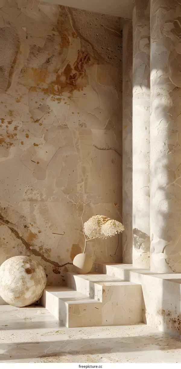 Soft geometry and light and shadow create a serene atmosphere