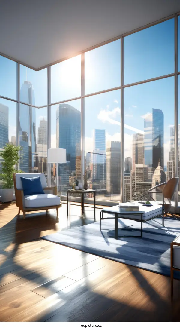 Modern Living Room with Panoramic City Views