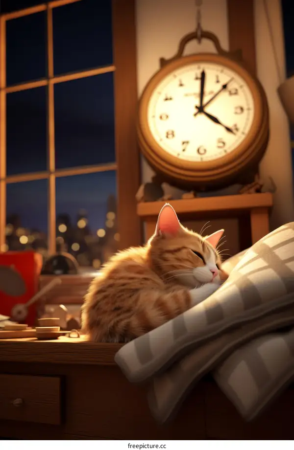 Ginger Cat Napping on Blanket in Cozy Room