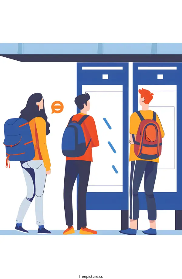 Three People Waiting At A Bus Stop