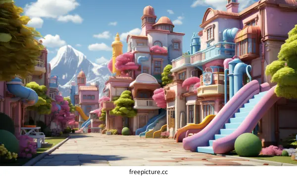 Whimsical Cartoon Town Street Illustration