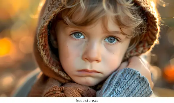 Portrait of a boy in a brown hoodie