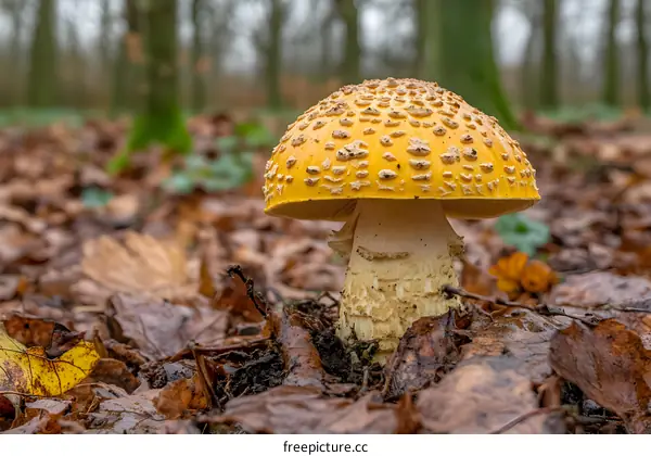 Close Up of a Yellow Mushroom in a Forest