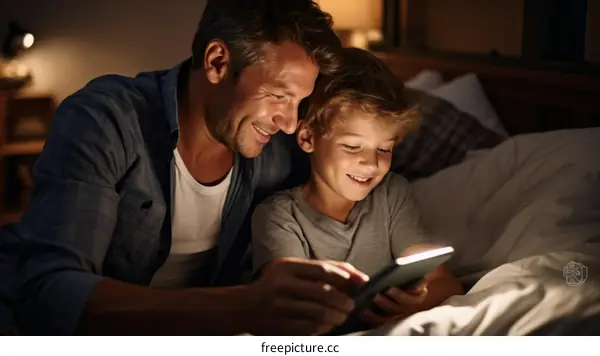 Father and son bonding over a bedtime story