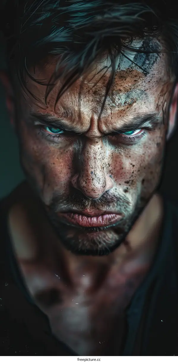 Close-up Angry Man Face with Dirt