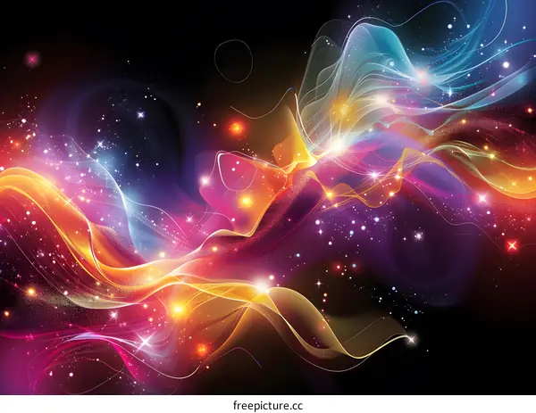 Colorful abstract glowing shapes on black background