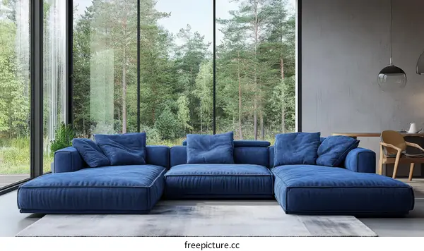 Modern Living Room with Blue Sectional Sofa