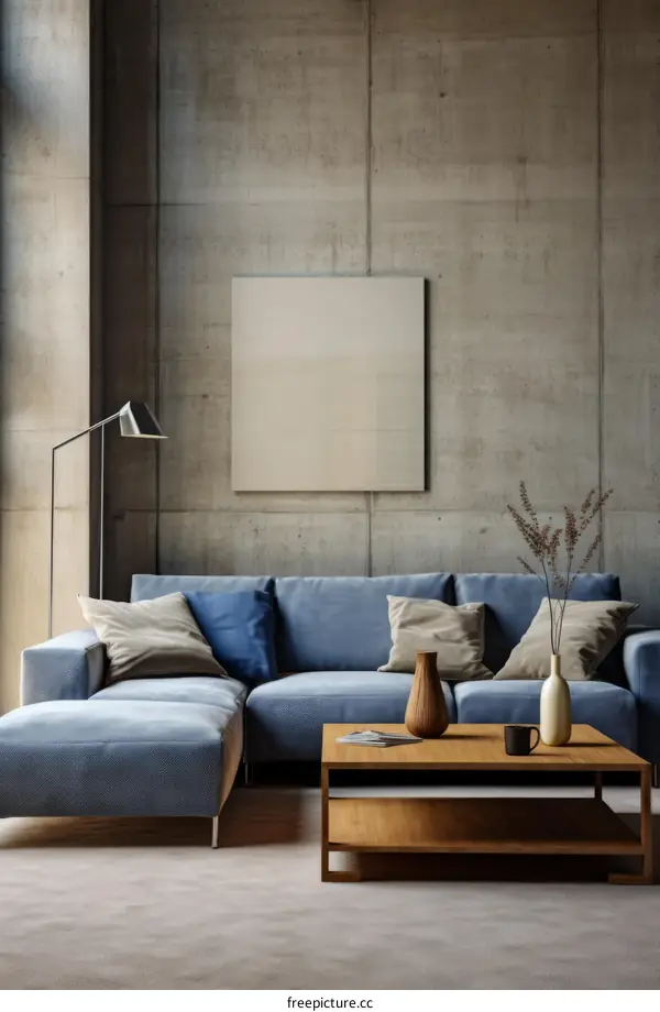 Modern Minimalist Blue Living Room Interior